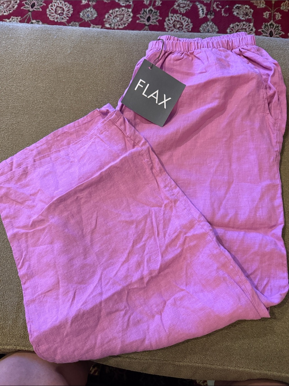New Flax Women’s 100% Linen Wide Leg Pink pull On Pants Size Large (TD)